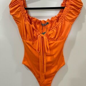 Orange Gathered Bodysuit